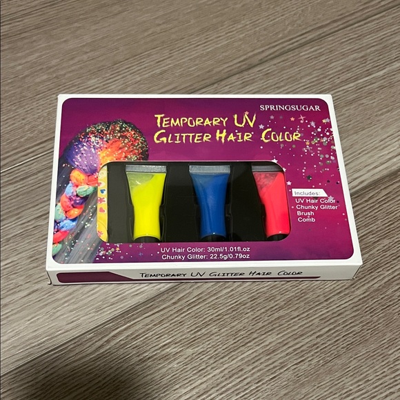 Temporary UV Glitter Hair Color Set - Yellow, Blue, Red - Picture 1 of 3